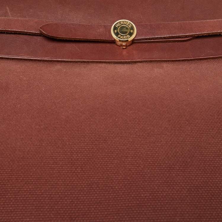 Pre Owned Hermes Rouge H Toile and Leather Herbag Zip 39 Bag