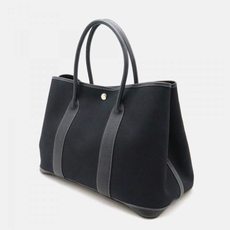 Pre Owned Hermes Black Canvas Leather Garden Party Pm Tote Bag