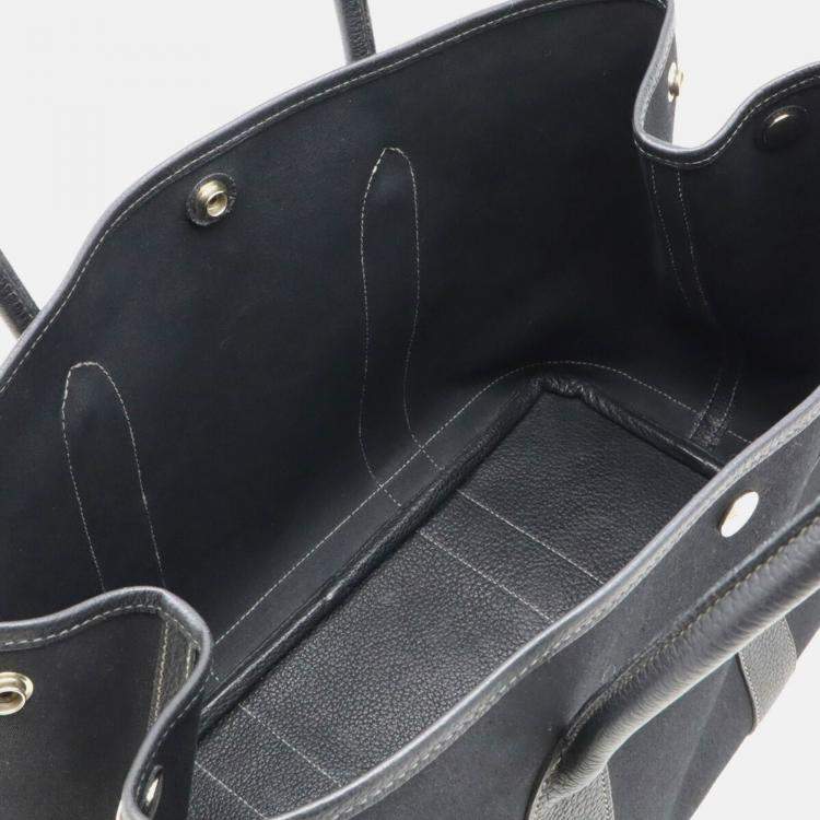 Pre Owned Hermes Black Canvas Leather Garden Party Pm Tote Bag