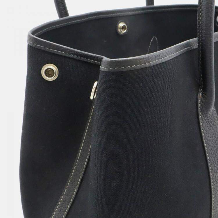 Pre Owned Hermes Black Canvas Leather Garden Party Pm Tote Bag