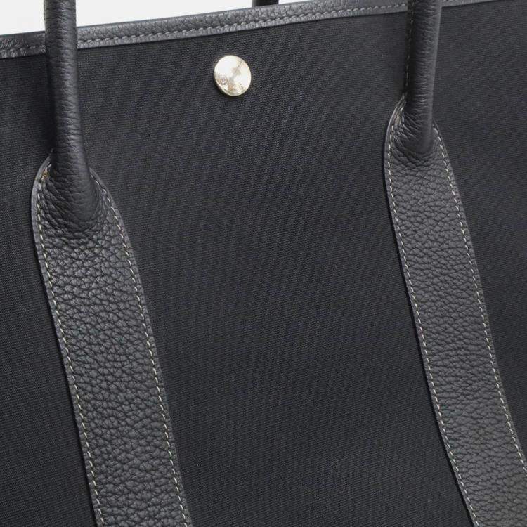 Pre Owned Hermes Black Canvas Leather Garden Party Pm Tote Bag
