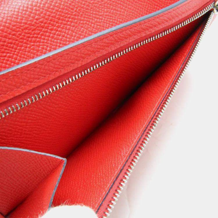 Pre Owned Hermes Light Blue Red Bearn Souffle Leather Long Bi-Fold Wallet