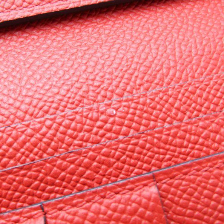 Pre Owned Hermes Light Blue Red Bearn Souffle Leather Long Bi-Fold Wallet
