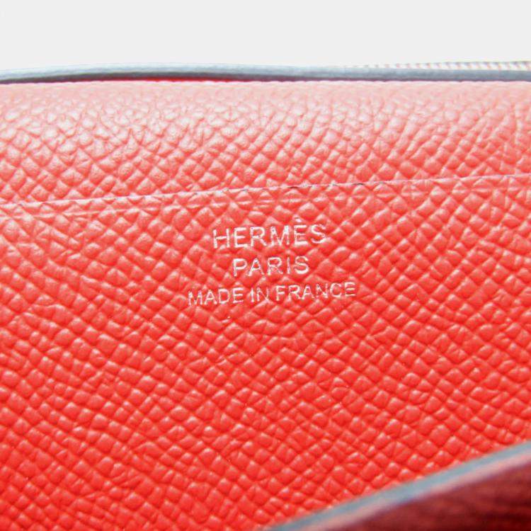Pre Owned Hermes Light Blue Red Bearn Souffle Leather Long Bi-Fold Wallet