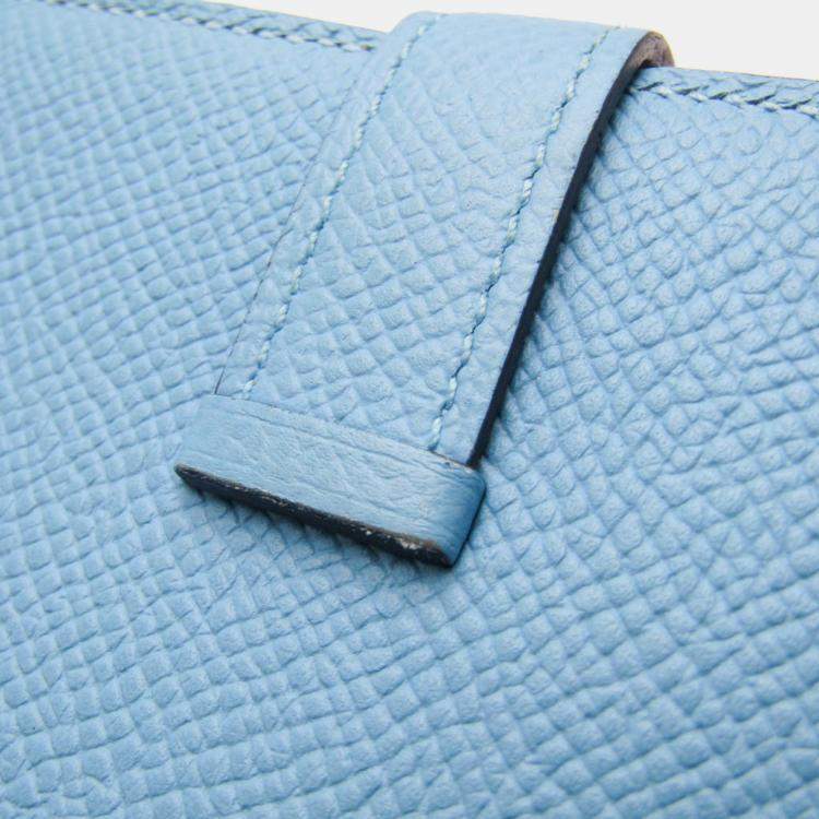 Pre Owned Hermes Light Blue Red Bearn Souffle Leather Long Bi-Fold Wallet