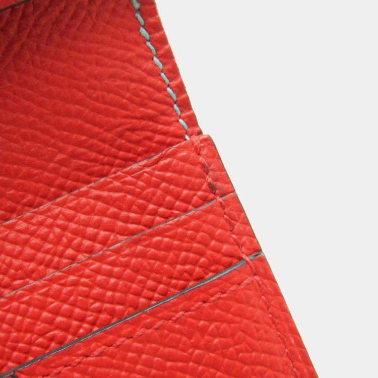 Pre Owned Hermes Light Blue Red Bearn Souffle Leather Long Bi-Fold Wallet