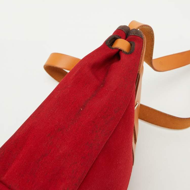 Pre Owned Hermes Rouge Imperial/Natural Canvas and Leather 2-in-1 Herbag TPM Bag