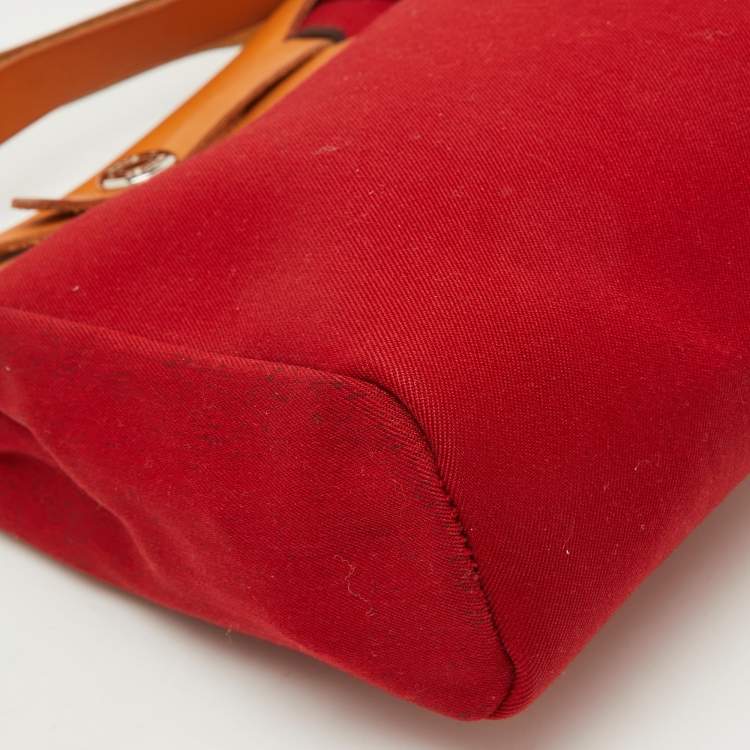 Pre Owned Hermes Rouge Imperial/Natural Canvas and Leather 2-in-1 Herbag TPM Bag