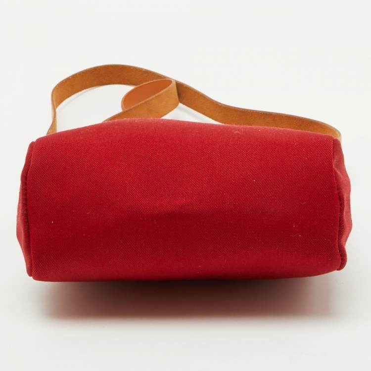 Pre Owned Hermes Rouge Imperial/Natural Canvas and Leather 2-in-1 Herbag TPM Bag