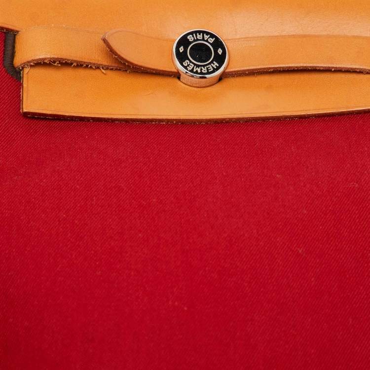 Pre Owned Hermes Rouge Imperial/Natural Canvas and Leather 2-in-1 Herbag TPM Bag