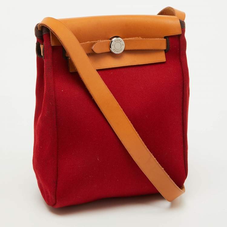 Pre Owned Hermes Rouge Imperial/Natural Canvas and Leather 2-in-1 Herbag TPM Bag