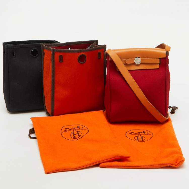 Pre Owned Hermes Rouge Imperial/Natural Canvas and Leather 2-in-1 Herbag TPM Bag