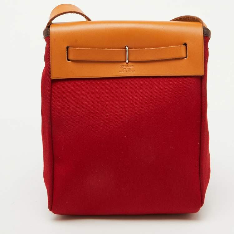 Pre Owned Hermes Rouge Imperial/Natural Canvas and Leather 2-in-1 Herbag TPM Bag