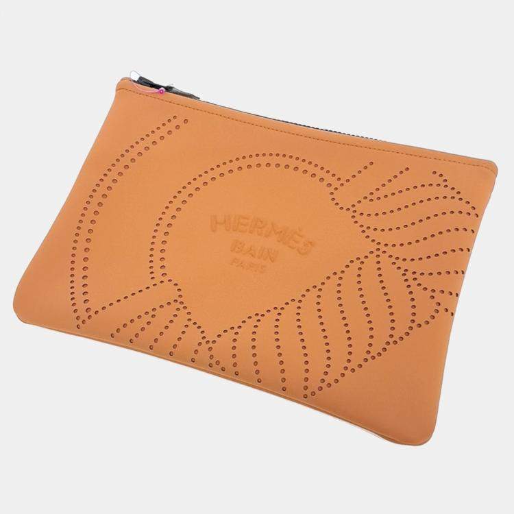 Pre Owned Hermes Brown Fabric Neo Vein Clutch bag