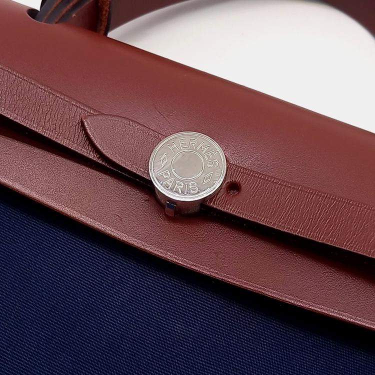 Pre Owned Hermes Blue Brown Fabric and Leather NEW ZIP Erbag Small Bag
