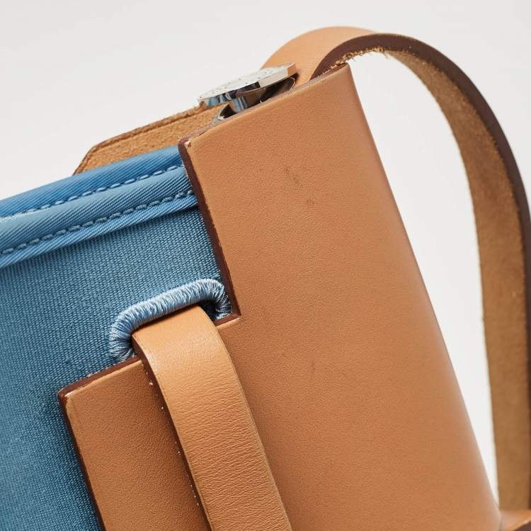 Pre Owned Hermes Bleu Azur/Natural Toile and Vache Hunter Herbag Zip 39 Bag