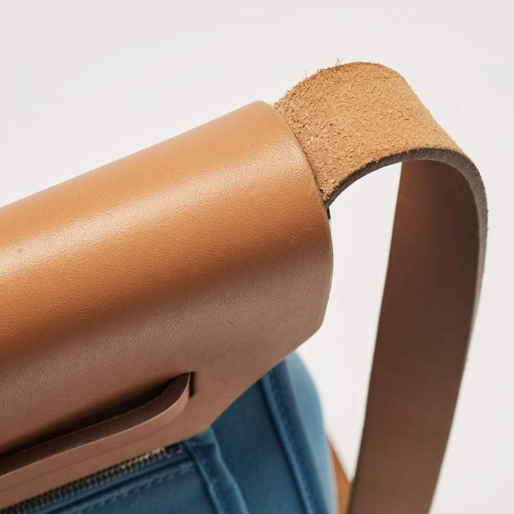 Pre Owned Hermes Bleu Azur/Natural Toile and Vache Hunter Herbag Zip 39 Bag