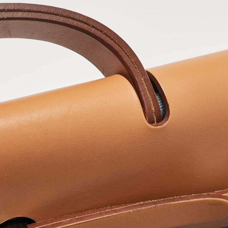 Pre Owned Hermes Bleu Azur/Natural Toile and Vache Hunter Herbag Zip 39 Bag