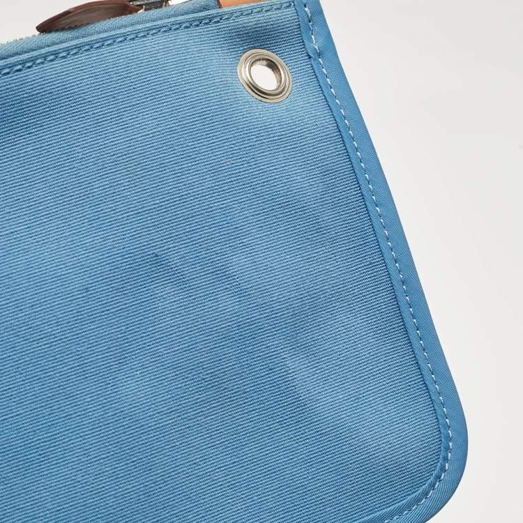 Pre Owned Hermes Bleu Azur/Natural Toile and Vache Hunter Herbag Zip 39 Bag