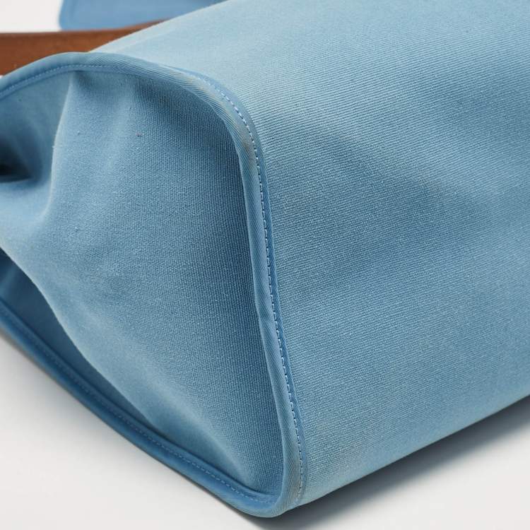 Pre Owned Hermes Bleu Azur/Natural Toile and Vache Hunter Herbag Zip 39 Bag