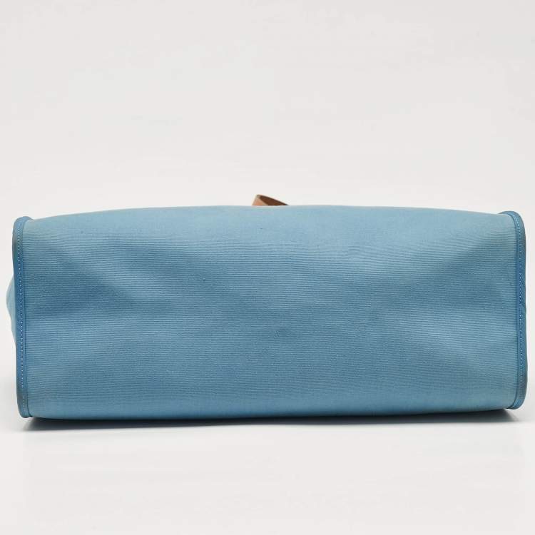 Pre Owned Hermes Bleu Azur/Natural Toile and Vache Hunter Herbag Zip 39 Bag