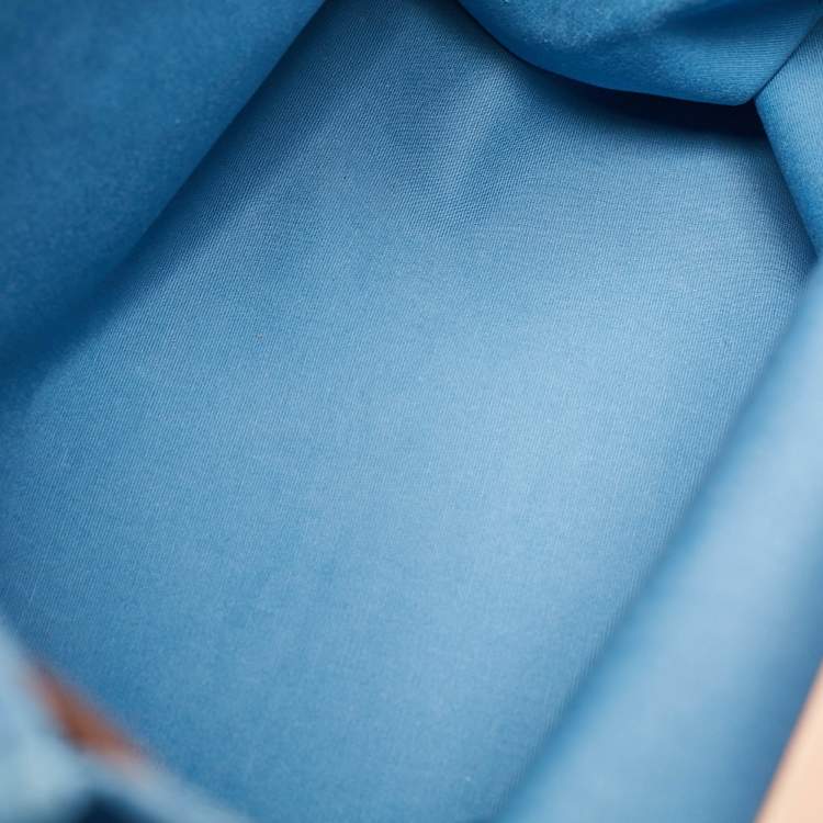 Pre Owned Hermes Bleu Azur/Natural Toile and Vache Hunter Herbag Zip 39 Bag