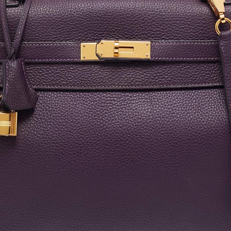 Pre Owned Hermes Raisin Togo Leather Gold Finish Kelly Retourne 32 Bag