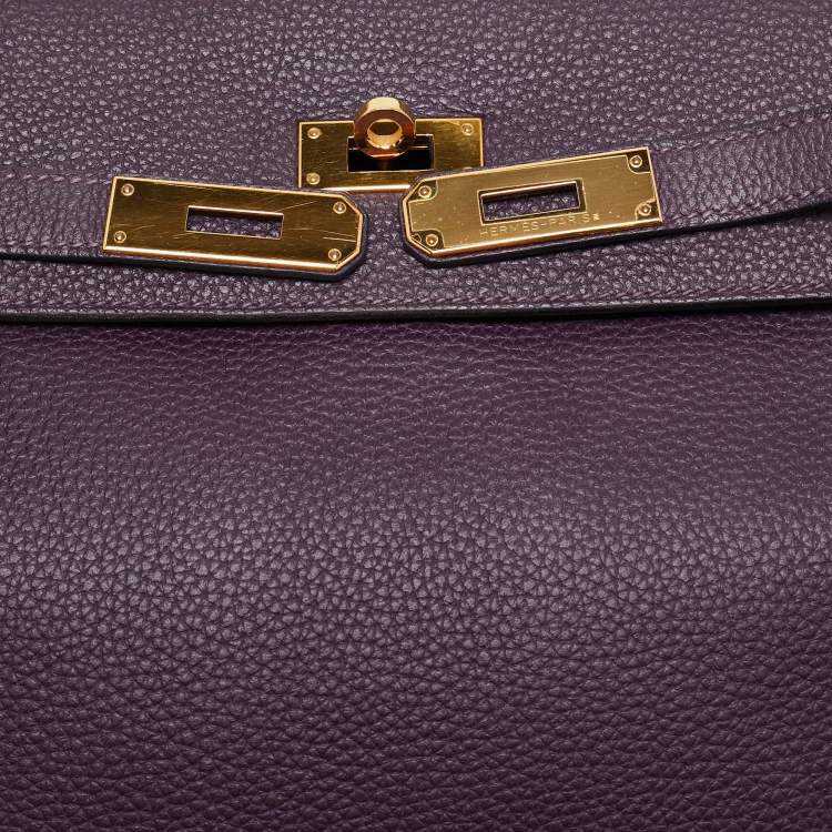 Pre Owned Hermes Raisin Togo Leather Gold Finish Kelly Retourne 32 Bag