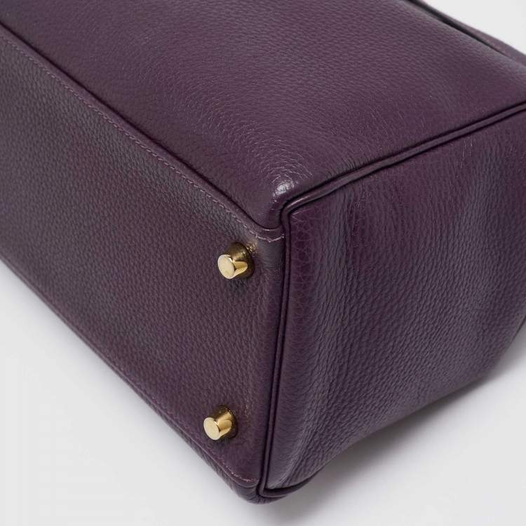 Pre Owned Hermes Raisin Togo Leather Gold Finish Kelly Retourne 32 Bag