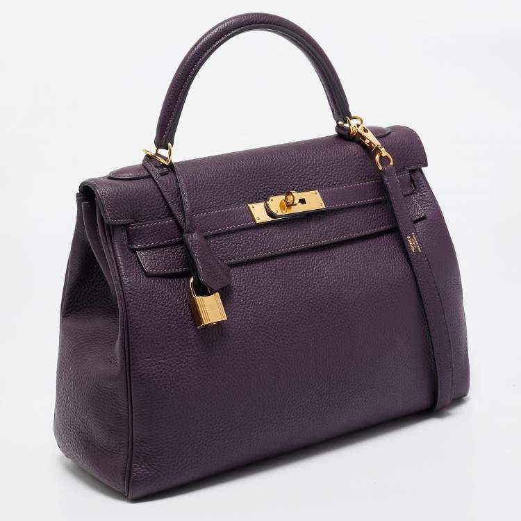 Pre Owned Hermes Raisin Togo Leather Gold Finish Kelly Retourne 32 Bag