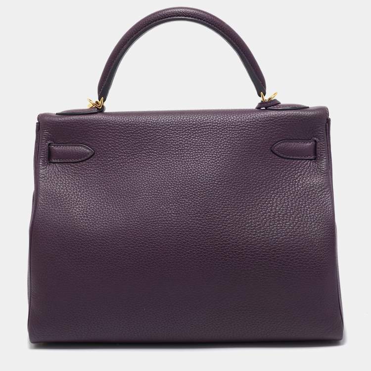 Pre Owned Hermes Raisin Togo Leather Gold Finish Kelly Retourne 32 Bag