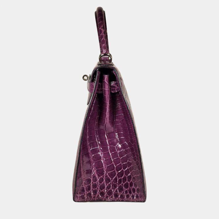Pre Owned Hermes Shiny Nilo Sellier Amethyst Kelly 28 bag PHW