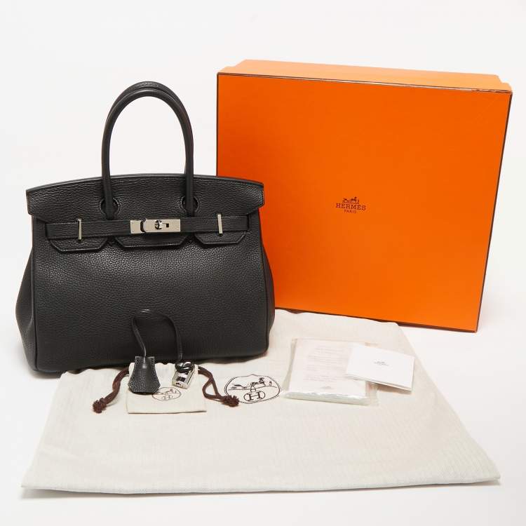 Pre Owned Hermes Noir Togo Leather Palladium Finish Birkin 30 Bag