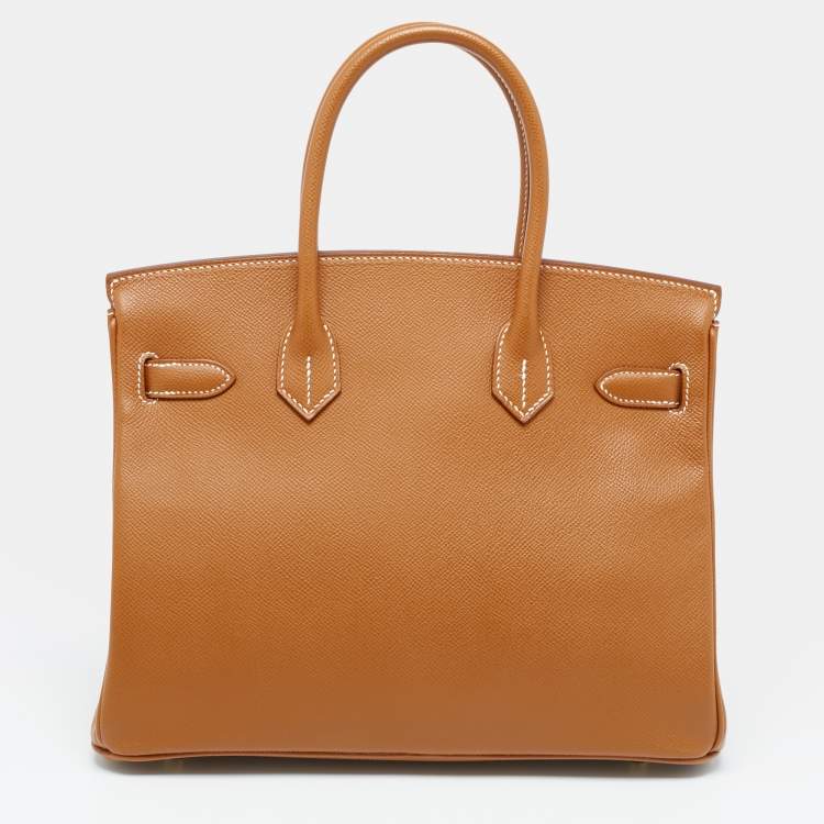 Pre Owned Hermès Gold Epsom Leather Gold Finish Birkin 30 Bag