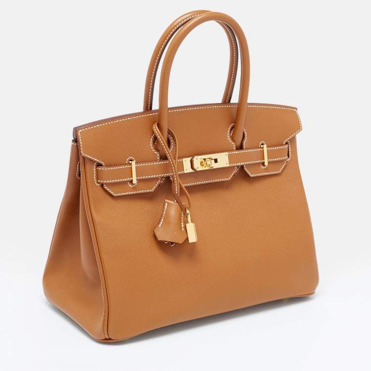 Pre Owned Hermès Gold Epsom Leather Gold Finish Birkin 30 Bag