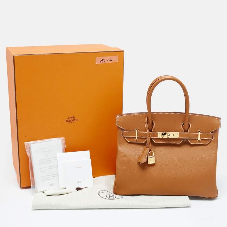 Pre Owned Hermès Gold Epsom Leather Gold Finish Birkin 30 Bag