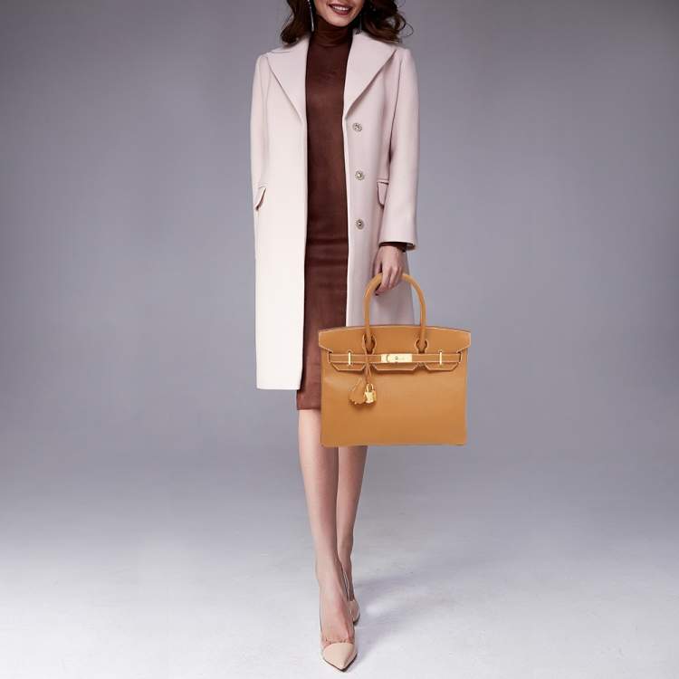 Pre Owned Hermès Gold Epsom Leather Gold Finish Birkin 30 Bag