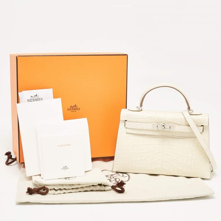 Pre Owned Hermes Nata Matte Alligator Mississippiensis Palladium Finish Mini Kelly II Sellier 20 Bag