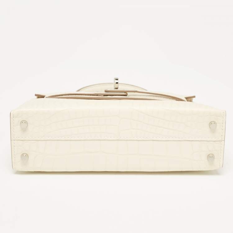 Pre Owned Hermes Nata Matte Alligator Mississippiensis Palladium Finish Mini Kelly II Sellier 20 Bag