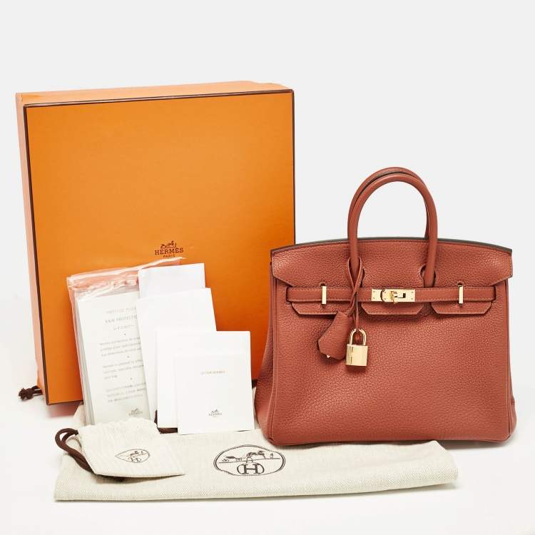 Pre Owned Hermès Cuivre Togo Leather Gold Finish Birkin 25 Bag