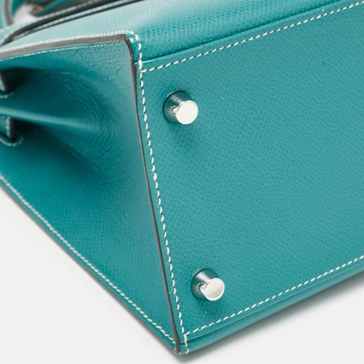Pre Owned Hermès Vert Jade/Gris Perle Epsom Leather Palladium Finish Kelly Sellier 28 Bag