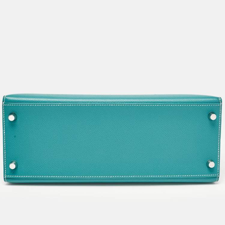 Pre Owned Hermès Vert Jade/Gris Perle Epsom Leather Palladium Finish Kelly Sellier 28 Bag