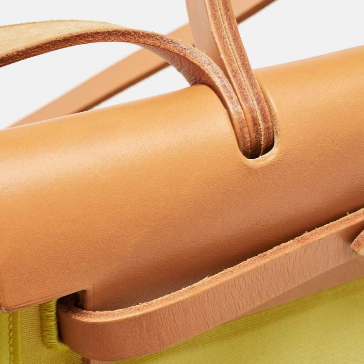 Pre Owned Hermes Lime/Natural Toile and Vache Hunter Herbag Zip 31 Bag