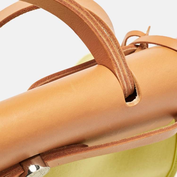 Pre Owned Hermes Lime/Natural Toile and Vache Hunter Herbag Zip 31 Bag