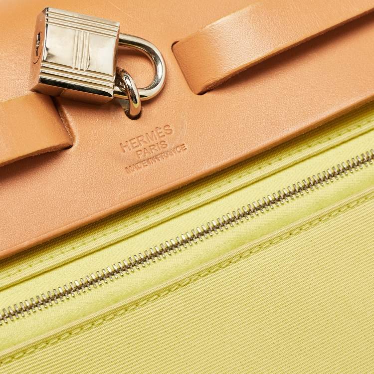 Pre Owned Hermes Lime/Natural Toile and Vache Hunter Herbag Zip 31 Bag