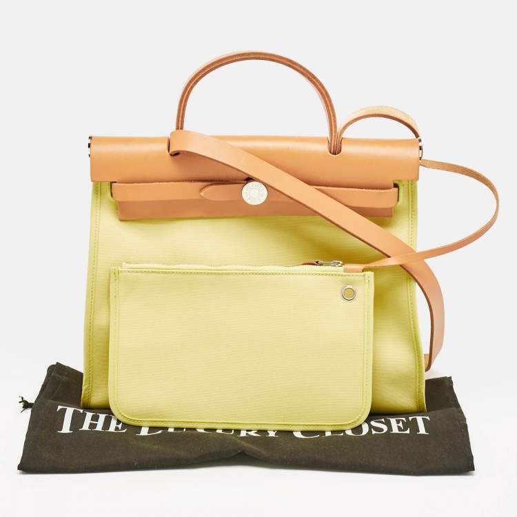 Pre Owned Hermes Lime/Natural Toile and Vache Hunter Herbag Zip 31 Bag