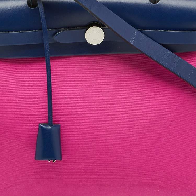 Pre Owned Hermes Magnolia/Blue Saphir Toile Canvas and Vache Hunter Herbag Zip 31 Bag