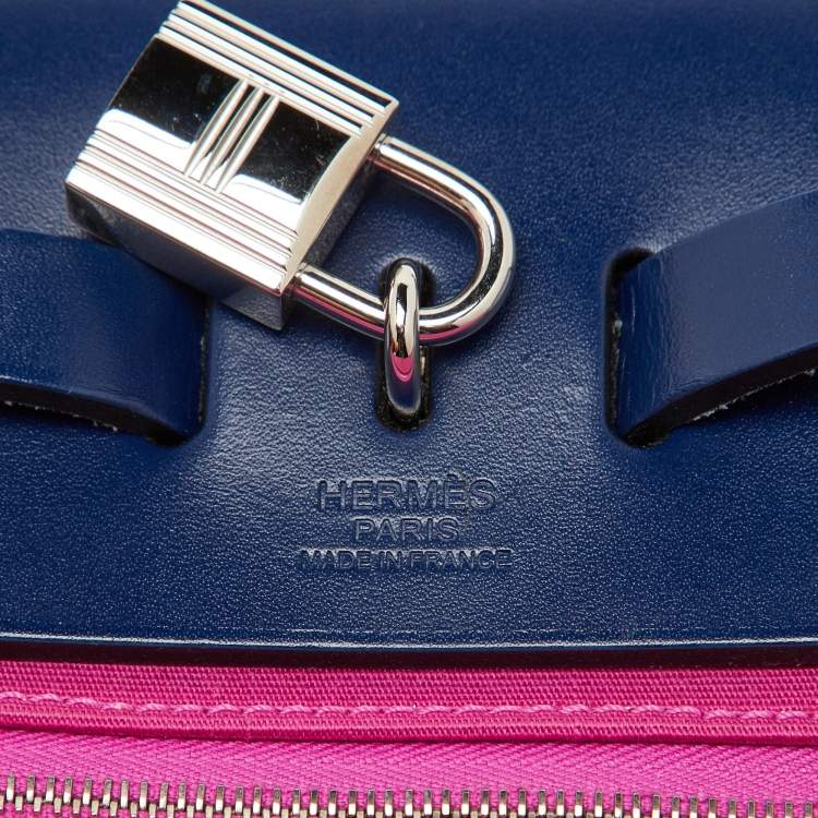 Pre Owned Hermes Magnolia/Blue Saphir Toile Canvas and Vache Hunter Herbag Zip 31 Bag