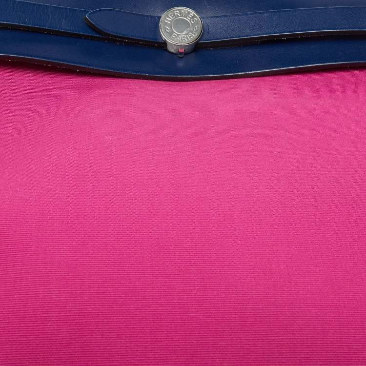 Pre Owned Hermes Magnolia/Blue Saphir Toile Canvas and Vache Hunter Herbag Zip 31 Bag