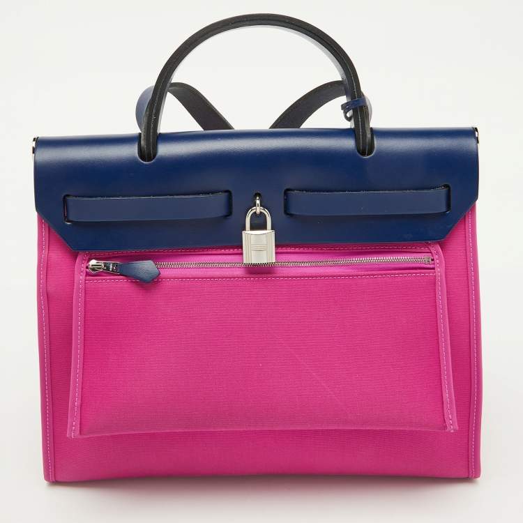 Pre Owned Hermes Magnolia/Blue Saphir Toile Canvas and Vache Hunter Herbag Zip 31 Bag